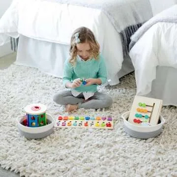 NaturalCozy 5-Piece Round Small Woven Baskets Set– Cotton Rope Baskets for Organizing! Montessori Toys, Fruits Remotes Key Tray Bowl for Entryway Desk, Shallow Catchall Home Décor, Cat Dog Bin Gift