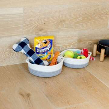 NaturalCozy 5-Piece Round Small Woven Baskets Set– Cotton Rope Baskets for Organizing! Montessori Toys, Fruits Remotes Key Tray Bowl for Entryway Desk, Shallow Catchall Home Décor, Cat Dog Bin Gift