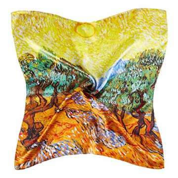 JWSilk Women's Silk Neckerchief Small Square Silk Scarf Classic Art Print (Trees Orange)