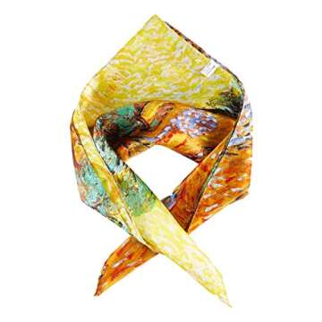 JWSilk Women's Silk Neckerchief Small Square Silk Scarf Classic Art Print (Trees Orange)