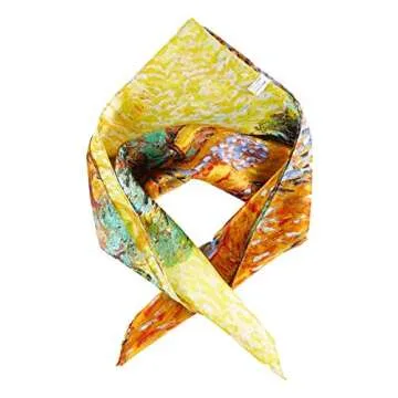 JWSilk Women's Silk Neckerchief Small Square Silk Scarf Classic Art Print (Trees Orange)
