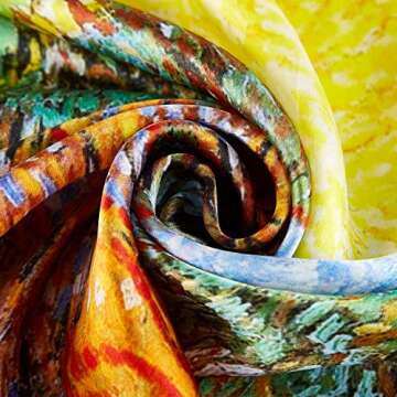 JWSilk Women's Silk Neckerchief Small Square Silk Scarf Classic Art Print (Trees Orange)