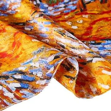 JWSilk Women's Silk Neckerchief Small Square Silk Scarf Classic Art Print (Trees Orange)