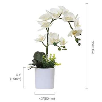 Omygarden White Orchid Artificial Flowers in Pot, Fake Plastic Orchid Flowers, Decoration for Home Office Wedding(White 2 Bouquets)