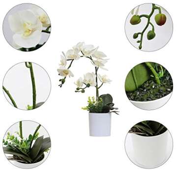 Omygarden White Orchid Artificial Flowers in Pot, Fake Plastic Orchid Flowers, Decoration for Home Office Wedding(White 2 Bouquets)