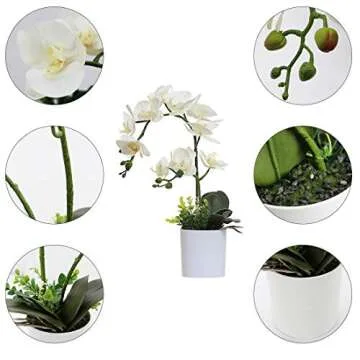 Omygarden White Orchid Artificial Flowers in Pot, Fake Plastic Orchid Flowers, Decoration for Home Office Wedding(White 2 Bouquets)