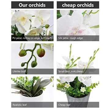 Omygarden White Orchid Artificial Flowers in Pot, Fake Plastic Orchid Flowers, Decoration for Home Office Wedding(White 2 Bouquets)