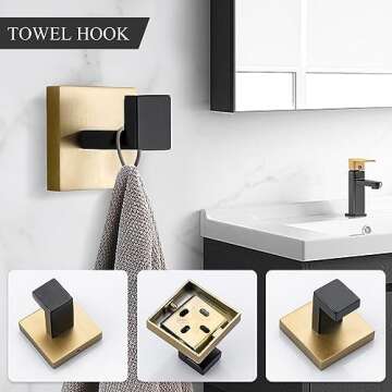 TURS 5-Piece Bathroom Hardware Set Black and Gold Towel Bar Sets Include 24 Inch Towel Bar Hand Towel Holder Toilet Paper Holder and 2 Towel Hooks,Stainless Steel Wall Mounted