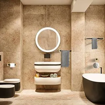 TURS 5-Piece Bathroom Hardware Set Black and Gold Towel Bar Sets Include 24 Inch Towel Bar Hand Towel Holder Toilet Paper Holder and 2 Towel Hooks,Stainless Steel Wall Mounted