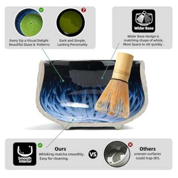 TEANAGOO 7 Pcs Matcha Whisk Set, Matcha Set for Ceremony, Matcha Kit Junware-Blue, Matcha Tea Set fo...
