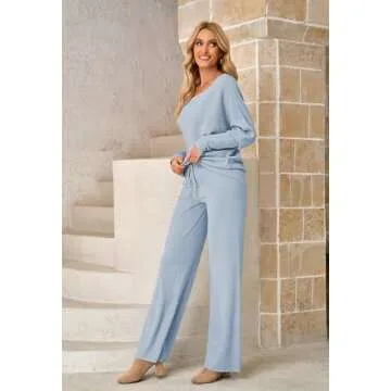 Stylish Women 2 Piece One Shoulder Knit Set - Light Blue