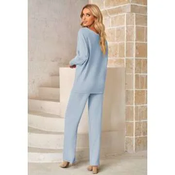 Stylish Women 2 Piece One Shoulder Knit Set - Light Blue
