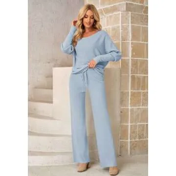 Stylish Women 2 Piece One Shoulder Knit Set - Light Blue