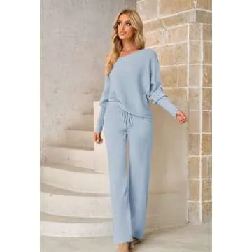 Stylish Women 2 Piece One Shoulder Knit Set - Light Blue