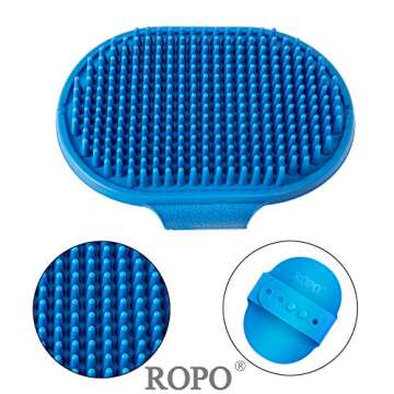 ROPO Dog Grooming Brush, Pet Shampoo Bath Brush Soothing Massage Rubber Comb with Adjustable Ring Ha...