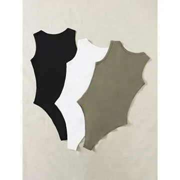 Milumia 3 Pack Sleeveless Bodysuits for Women