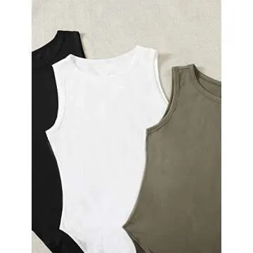 Milumia 3 Pack Sleeveless Bodysuits for Women