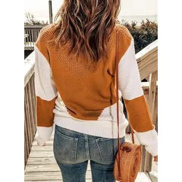 Dokotoo Women's Plus Size Long Sleeve Color Block Sweater
