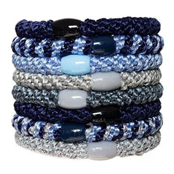 L. Erickson Grab & Go Pony Hair Ties - Denim Blue - 8 Pack Hair Ties for All Hair Types