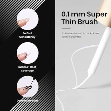 beetles Gel Polish Nail Art Liner Gel Polish Set- 2 Popular Black White Colors Nail Art Polish Gel Art Paint for Swirl Nails Built Thin Nail Art Brush in Gel Pens UV Soak off Gifts for Women