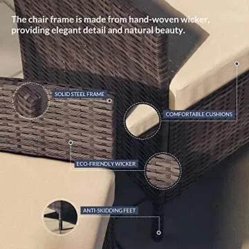 BELLEZE 4 Pieces Patio Furniture Set, Patio Rattan Conversation Sets with Durable Cushion and Tempered Glass Top Table, Outdoor Wicker Loveseat Sofa Sets for Balcony, Porch, Backyard - Brown