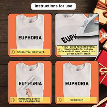 24 Sheets Iron On Letters for Clothing - Heat Transfer Vinyl Fabric Iron On Letters for DIY T-Shirts - Includes Red, White, Black and Coloured Letters