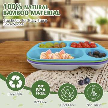 shopwithgreen Bamboo Divided Plates for Kids Adults - Dinnerware Set for Toddlers Kids Children Baby...