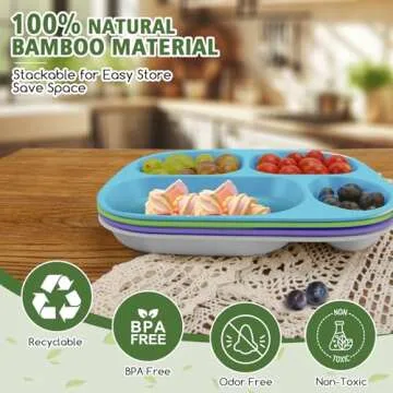 shopwithgreen Bamboo Divided Plates for Kids Adults - Dinnerware Set for Toddlers Kids Children Baby...