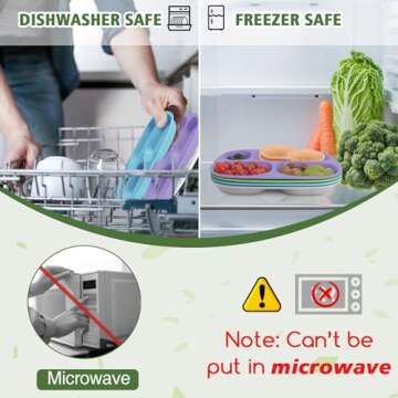 shopwithgreen Bamboo Divided Plates for Kids Adults - Dinnerware Set for Toddlers Kids Children Baby, Toddler Dinner Plates, BPA Free, Stackable, Dishwasher Safe, 9.4 inch, Set of 4