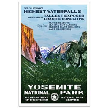 National Park Posters Yosemite Add Some Retro Flair To Your Home - Original Vintage Design by Rob Decker - 100% Recycled Material - Unframed - 13 x 19