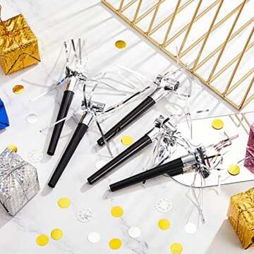 18 Pieces Silver Party Squawkers Silver Party Blower Metallic Noisemakers Graduation Blowouts Whistles Fringed Noise Maker Gold Musical Blowout for New Year Party Birthday Baby Shower Graduation Party