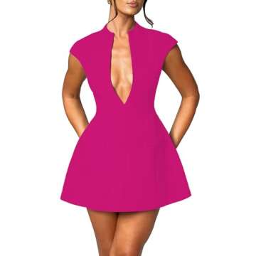 LuFeng Women's Summer Sexy Cap Sleeve Deep V Neck Zipper A-line Mini Dress Hollow Bodycon Night Out ...