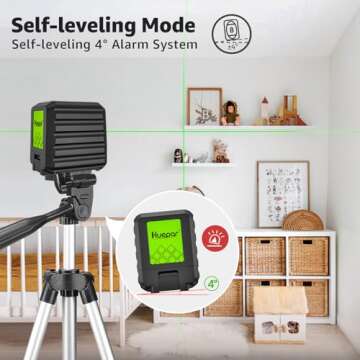 Laser Level with 25.6" Tripod, Huepar 100Ft High Brightness Cross Line Laser Leveler for Picture Hanging, Tile, DIY Indoor Construction, Battery & Carrying Bag Included