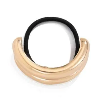 Generic Metal Hair Tie Ponytail Hair Cuff, Women's Glossy Double Arch Ponytail Hair Tie, Fashion Ellipse Elastic Hair Band, Geometric Hollow Gold Head Wear, Retro Temperament Headband (1PC, Gold)