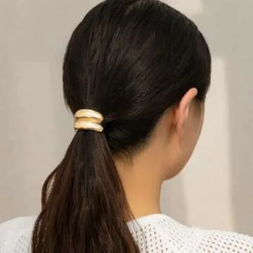Generic Metal Hair Tie Ponytail Hair Cuff, Women's Glossy Double Arch Ponytail Hair Tie, Fashion Ellipse Elastic Hair Band, Geometric Hollow Gold Head Wear, Retro Temperament Headband (1PC, Gold)