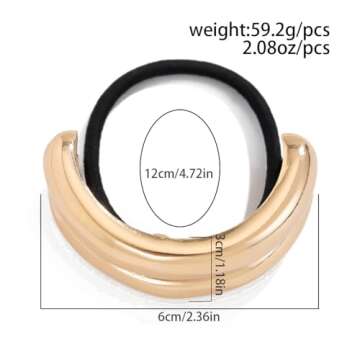 Generic Metal Hair Tie Ponytail Hair Cuff, Women's Glossy Double Arch Ponytail Hair Tie, Fashion Ellipse Elastic Hair Band, Geometric Hollow Gold Head Wear, Retro Temperament Headband (1PC, Gold)