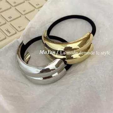 Generic Metal Hair Tie Ponytail Hair Cuff, Women's Glossy Double Arch Ponytail Hair Tie, Fashion Ellipse Elastic Hair Band, Geometric Hollow Gold Head Wear, Retro Temperament Headband (1PC, Gold)