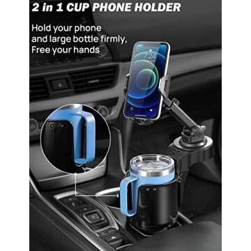 JOYTUTUS Cup Holder Phone Mount for Car - Long Arm, 360° Rotation, Compatible with iPhone and Samsu...