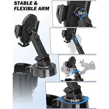 JOYTUTUS Cup Holder Phone Mount for Car with 360 Rotation