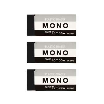 Tombow 57330 MONO Black Eraser, Medium, 3-Pack. Cleanly Removes Marks Without Damaging Paper