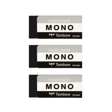 Tombow 57330 MONO Black Eraser, Medium, 3-Pack. Cleanly Removes Marks Without Damaging Paper