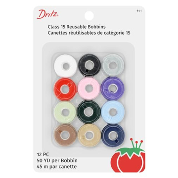 Dritz Class 15 Pre-Filled Reusable Bobbins – Multicolor Set of 12, 50 Yards Each