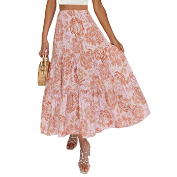 ZESICA Women's 2025 Flowy Plaid Maxi Skirt with Pockets - Boho Chic