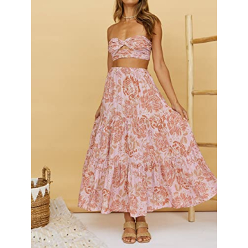 ZESICA Women's Flowy Plaid Maxi Skirt with Pockets Boho Chic