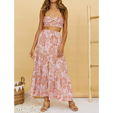 ZESICA Women's Flowy Plaid Maxi Skirt with Pockets Boho Chic