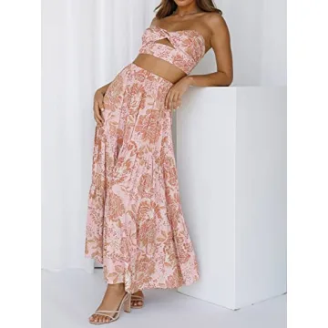 ZESICA Women's Flowy Plaid Maxi Skirt with Pockets Boho Chic