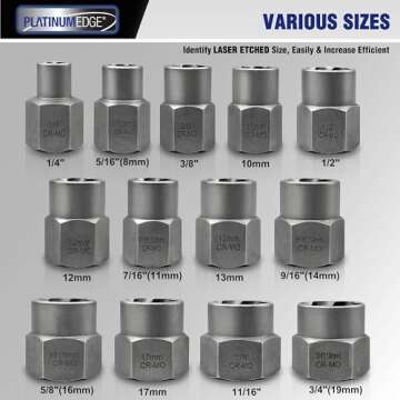 PLATINUMEDGE 13 Pieces Impact Bolt & Nut Remover Set, Stripped Bolt Extractor Set, Cr-Mo Extraction ...