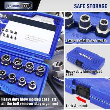 PLATINUMEDGE 13 Pieces Impact Bolt & Nut Remover Set, Stripped Bolt Extractor Set, Cr-Mo Extraction Tool Set with Solid Storage Case, Easy Out Rusted Rounded Damaged Nuts and Bolts