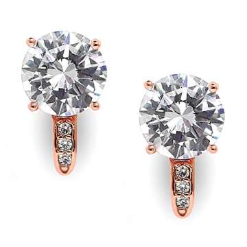 Mariell Rose Gold Clip-On CZ Crystal Stud Earring, 2 Carat, for Weddings, Brides, Prom, Birthday Gift