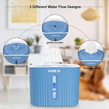 Cat Water Fountain Bowl, SONNIG Pet Drinking Dispenser 2.5L Super Quiet Dog Watering Fountains with LED Light Water Level Window and 3PCS Carbon Filters for Dogs, Cats, Birds and Small Animals，Blue